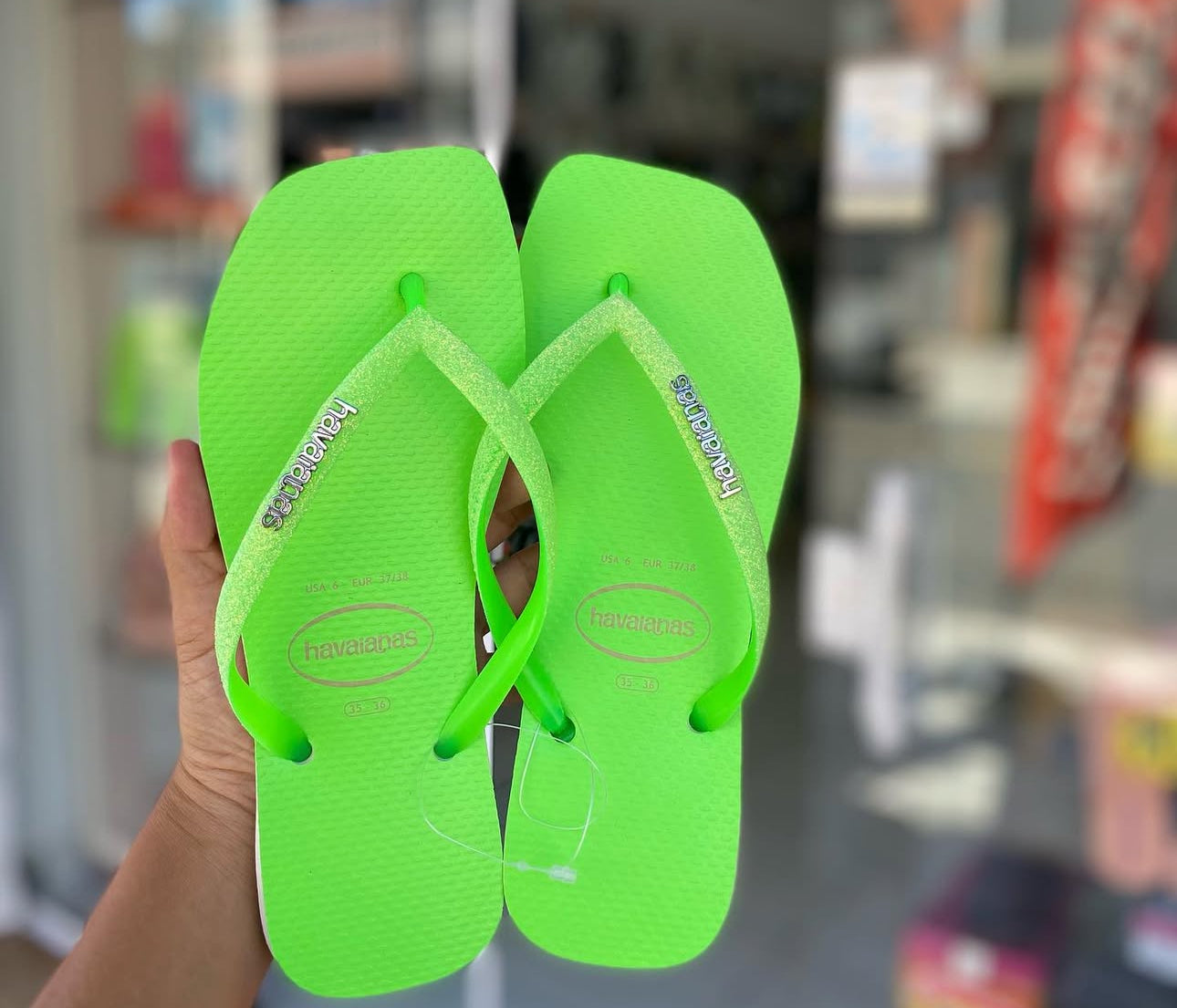Havaianas Slim Square Glitter Neon Beige/Green