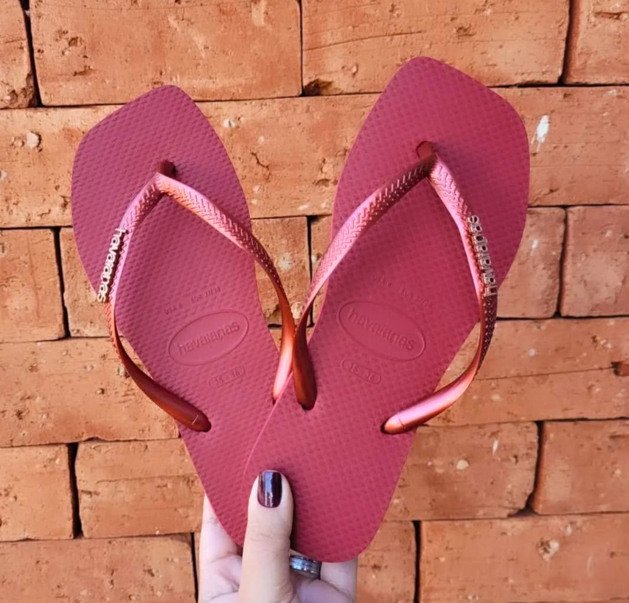 Havaianas Slim Square Logo Metallic Amaranth