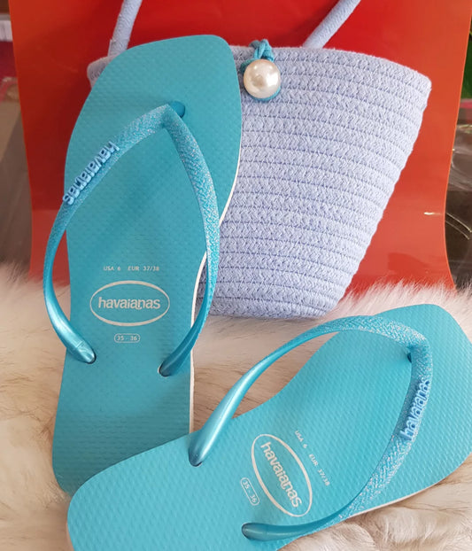 Havaianas Slim Square Glitter Neon Beige/Blue