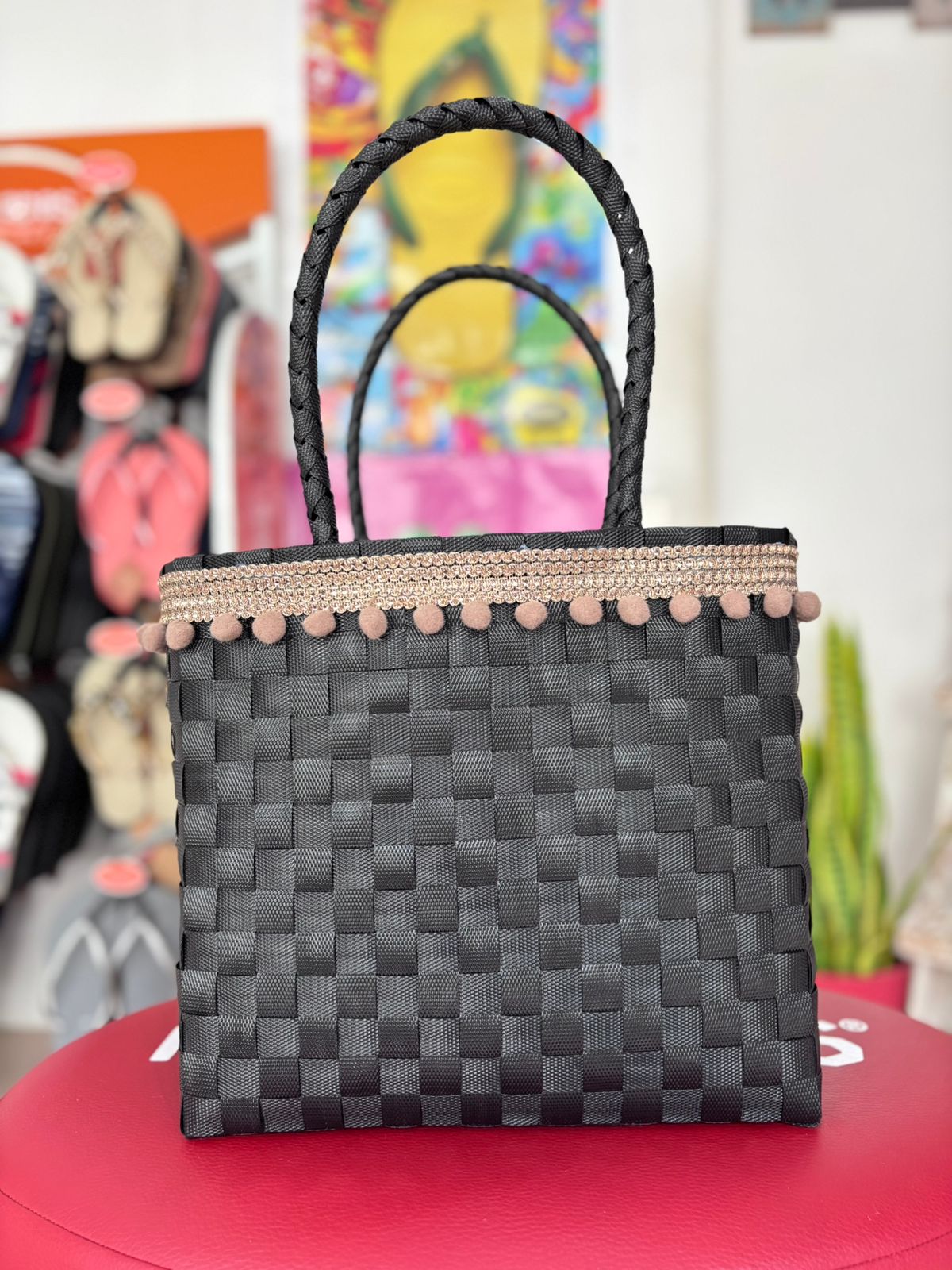 Panier noir frange rose gold